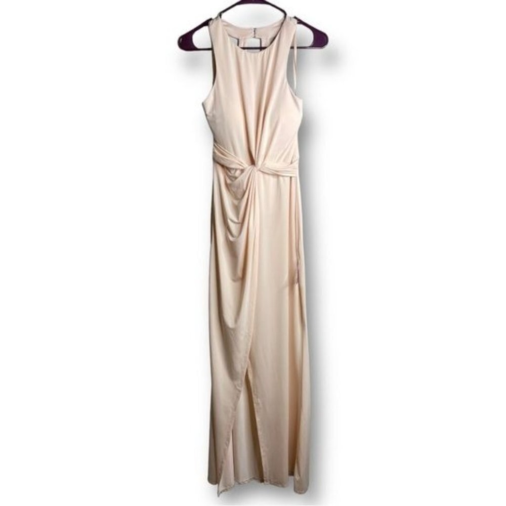 NWT Bariano Australia Sz L Pearl Pink Twist Knot Slit Goddess Evening Dress $380
